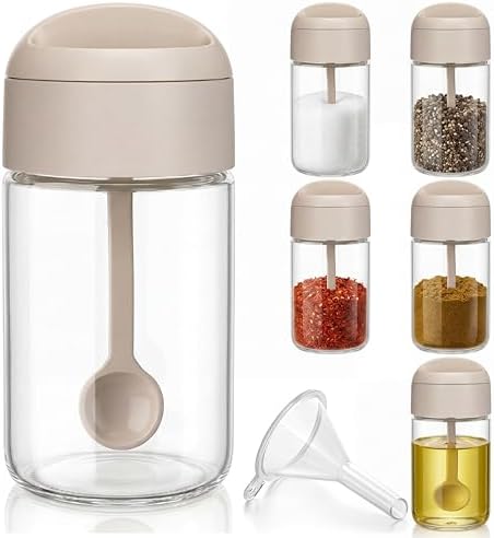 Suclain 6 Pack Glass Spice Jars with Built-in Spoons and Lids, 8.5 oz
