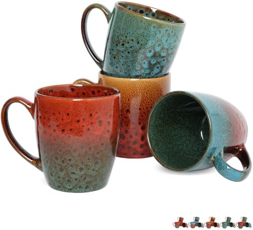 Bosmarlin Ceramic Coffee Mug Set of 4, 17 Oz, Coffee Cups with Big