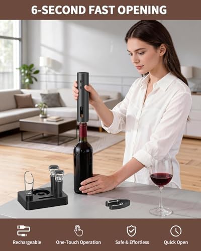 CIRCLE JOY Rechargeable Electric Wine Opener, 6-In-1 Cordless Electric