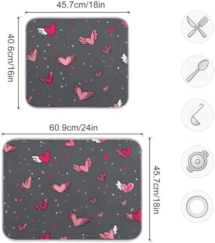 OTVEE Pink Wing Art Dish Drying Mat for Kitchen Counter Absorbent Heat
