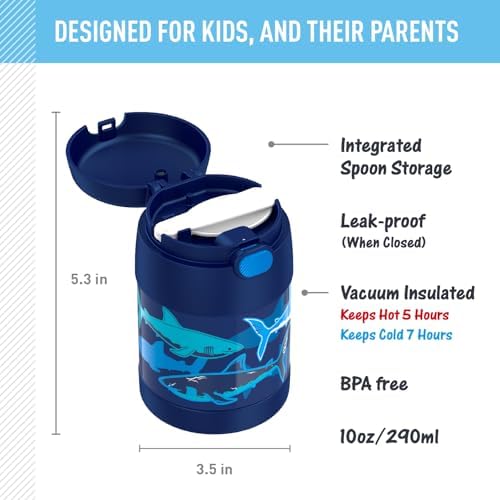 THERMOS FUNTAINER Kids Food Jar with Spoon, 10oz, Sharks
