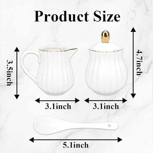 Ceramic Sugar and Creamer Set, 3-Piece Porcelain Serving Set with