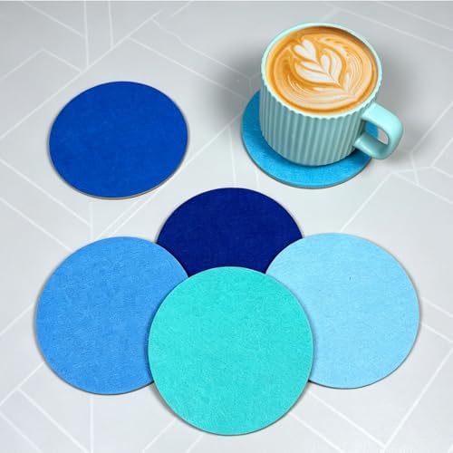 Ocean Felt Coasters Set of 6, Round Absorbent Drink Coasters, Non-Slip