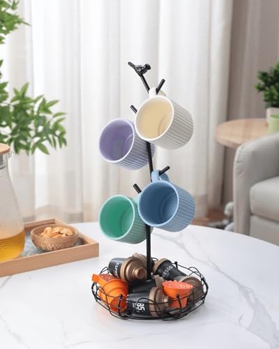 Coffee Mug Holder for Countertop, Mug Tree with Bird's Nest Storage
