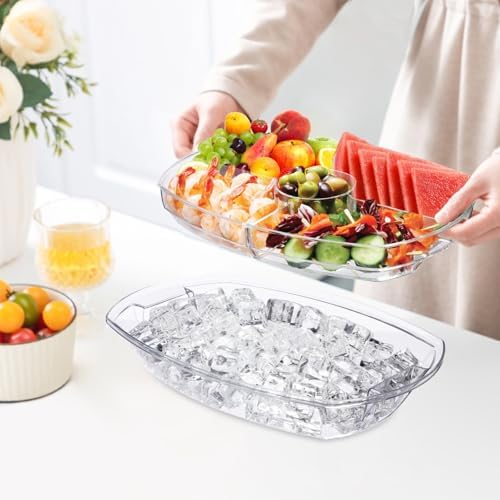 Chilled Serving Platters,Chilled Veggie Tray with Lid,Ice Serving