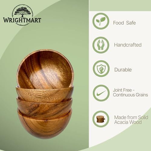 Wood Bowls, Set of 4, 5 In Solid Acacia, Snack, Dip, Dessert & Prep