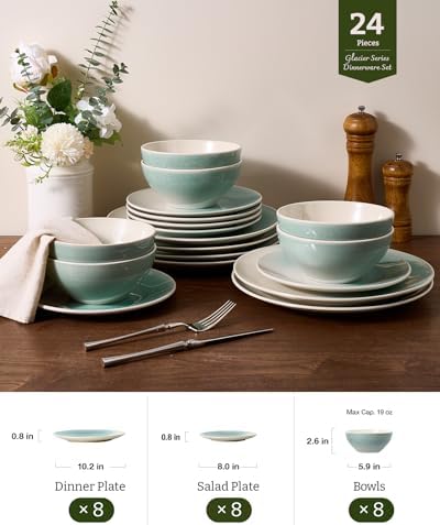 Famiware Ceramic Plates and Bowls Sets, Reactive Glaze Dinnerware Set for 8