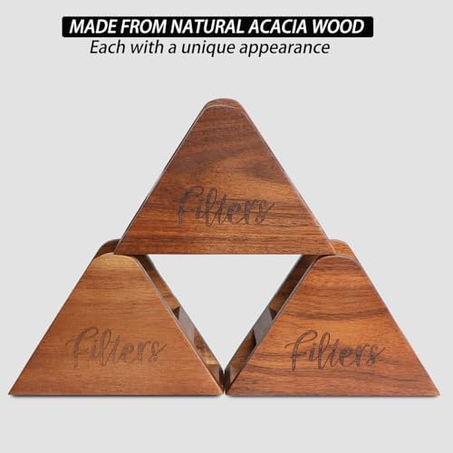 LBEMEY Acacia Wood Coffee Filter Holder, Coffee Bar Decor,Storage for