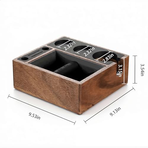 Walnut Espresso Knock Box and Tamping Station, Coffee Organizer Box