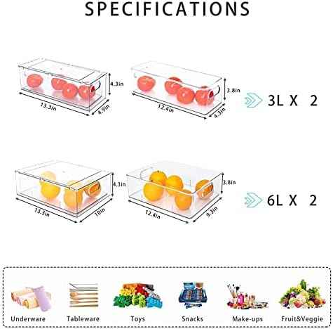 4 Pack Stackable Refrigerator Organizer Drawers, Clear