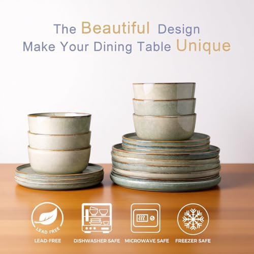 AmorArc Stoneware Dinnerware Sets for 8, 24 Piece Plates and Bowls Sets