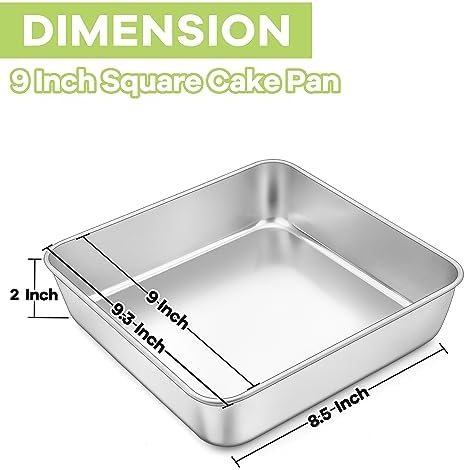 TeamFar 9 x 9 Inch Baking Pan, Stainless Steel Square Cake Pan