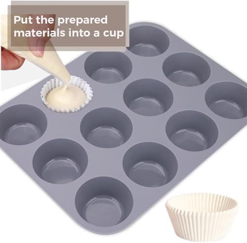 3 Pack 12 Cups Silicone Muffin Pan,Nonstick Regular Silicone Cupcake