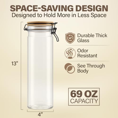 (3 Pack) 69oz Tall Airtight Glass Jars With Bamboo Lids, Food Storage