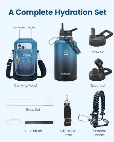 64 oz Insulated Water Bottle with Carrier Bag, Indigo Black