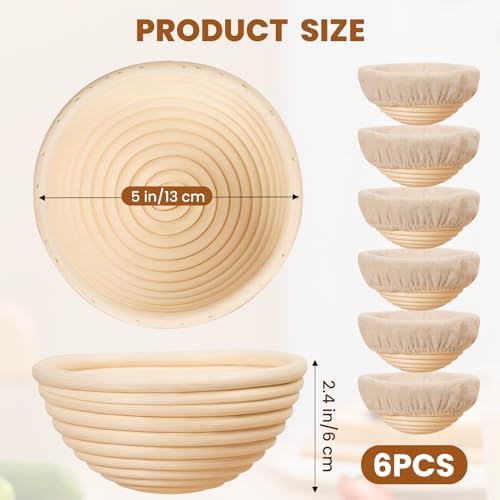 Kikcoin 6 Pack 5 Inch Banneton Bread Proofing Baskets