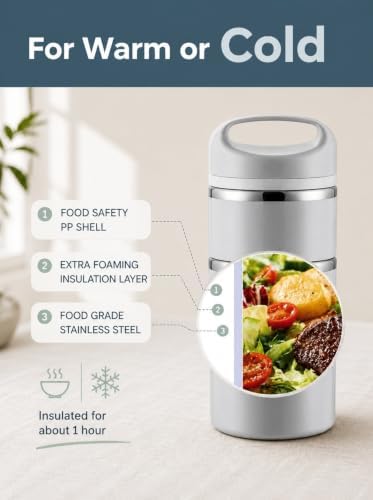 Lille Home Stackable Stainless Steel Thermal Lunch Box, 43OZ/1.38L