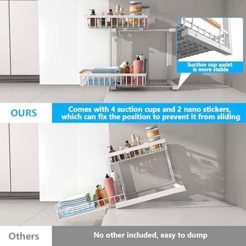 Merrylun Adjustable Height Under Sink Organizer, White
