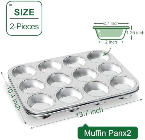 12-Cup Stainless Steel Muffin Pan, Cupcake Pan Metal Muffin Baking