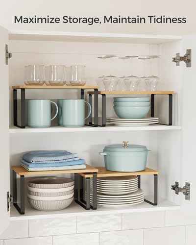 SONGMICS Cabinet Organizer Shelf, Set of 2 Spice Rack, Kitchen Storage