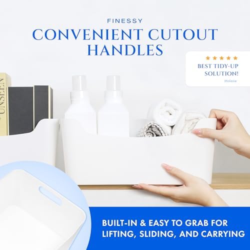 FINESSY White Plastic Storage Bins for Pantry with Handle 2 Pack White
