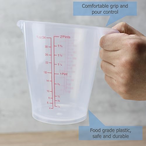 EIKS Measuring Pitchers, Clear Plastic Jugs Cups (1000mlx4)