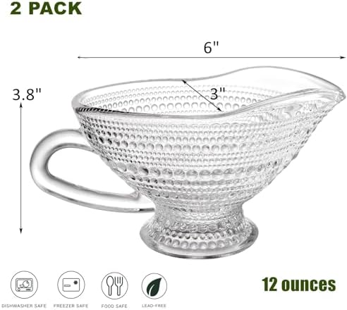 ZOOFOX 2 Pack 12 oz Glass Gravy Boat, Crystal Gravy Bowl with