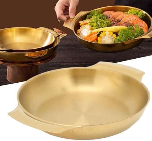 Stainless Steel Paella Pan - Gold Flat Bottom Skillet with Dual