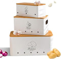 Metal Potato Onion Garlic Storage Tin Set of 3, White