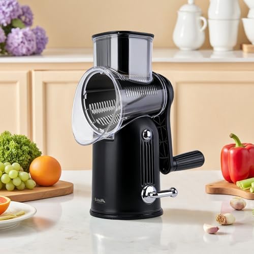 Rotary Cheese Grater with Handle, 5-Blade, Black