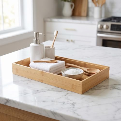 3 Pcs 15x6 Inch Bamboo Drawer Organizer Stackable Utensil Tray For