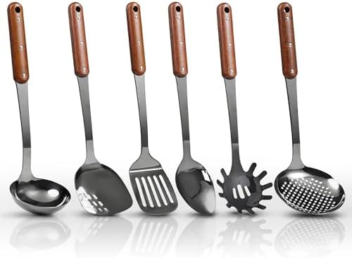Stainless Steel Kitchen Utensils Set, 6pcs, Wooden Handle