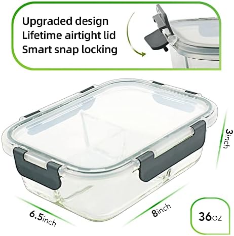 DAS TRUST 3 Pack Bento Box Glass Meal Prep Container 3 Compartment