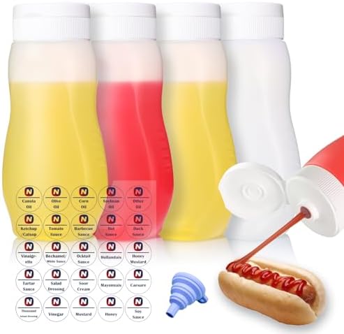 Condiment Squeeze Bottles for Ketchup Hot Sauce Liquids Oil with Caps