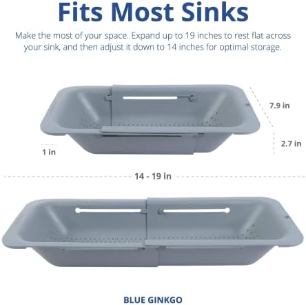 Blue Ginkgo Over-Sink Colander, Extendable, Grey