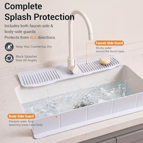 Mifoci 2 Pcs Kitchen Sink Splash Guard Set, 24 Inch Silicone Faucet