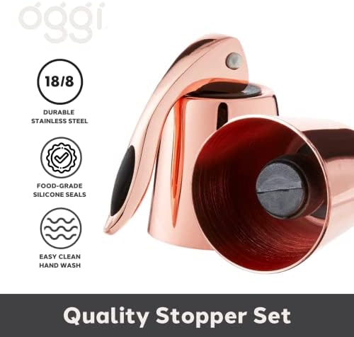 OGGI Bottle Stopper Set of 2 - Copper Plated Wine Topper Set - Stylish