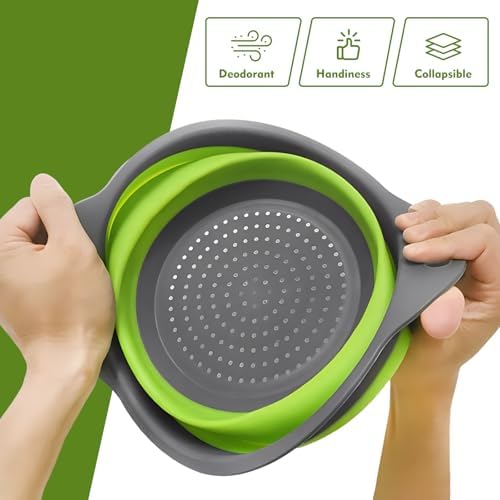 Collapsible Colander Set, 3 Pack Silicone Strainers for Kitchen-BPA