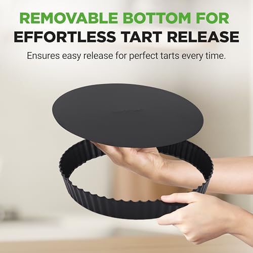 NutriChef 2 Round Tart Pans | 9 Inch Carbon Steel Cheesecake Baking