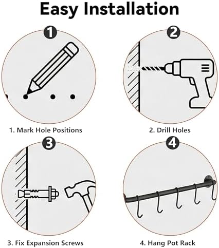 Black Steel-made Kitchen Utensil Rack Organizer Wall-mounted Pot Pan Wall Hanger Holder For Hanging Rail with 10 S Hooks