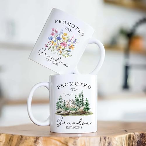Promoted To Grandparent 2026 Mug Set, Grandmas And Grandpas Gifts