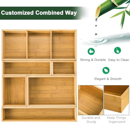 Youeon Set of 6 Bamboo Drawer Organizer Storage Box, Adjustable