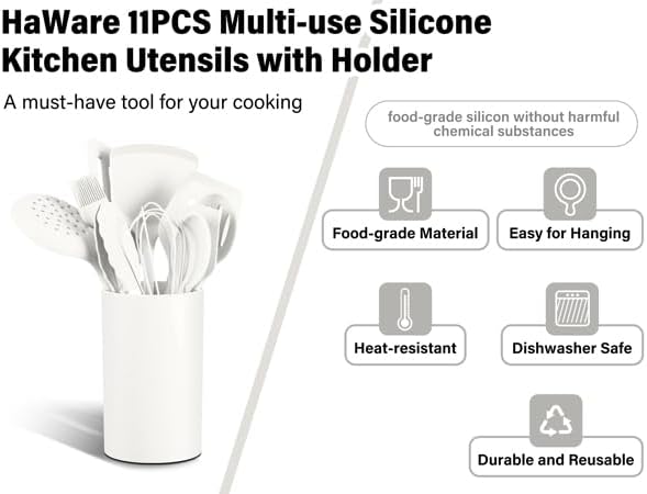HaWare 11 PCS Silicone Cooking Utensils Set, Heat Resistant Kitchen Utensils - Image 3