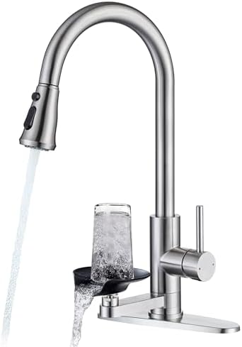 Pull-Down Kitchen Faucet with Glass Rinser, Brushed Nickel