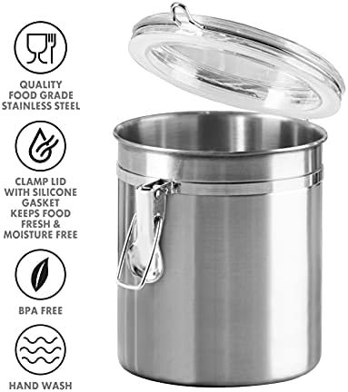 Oggi Set of 4 Stainless Steel Kitchen Canisters - Airtight Clamp Lid