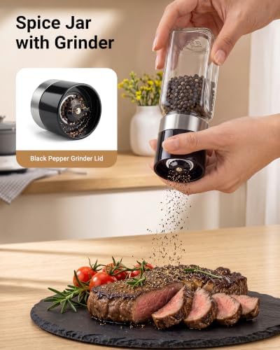 24 Pack Glass Spice Jars: 492 Lables & Pepper Grinder & Bamboo Lids