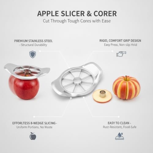 Stainless Steel Apple Slicer and Corer, Manual Fruit Wedge Cutter for
