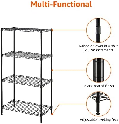 Amazon Basics 4-Shelf Steel Wire Storage Shelves, Black