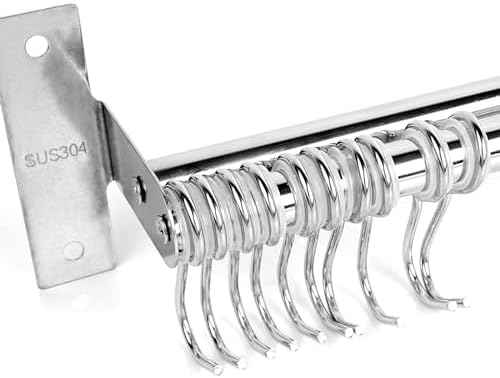ASkinds Utensil Hanging Rack Stainless Steel Rail Hanger Rod Wall Mounted Pot Pan Lid Holder Cookware Storage Organizer with Sliding Hooks for Kitchen Bathroom