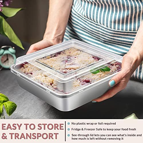 E-far 6/8/9-Inch Square Cake Pan with lid Set, Square Baking Brownie